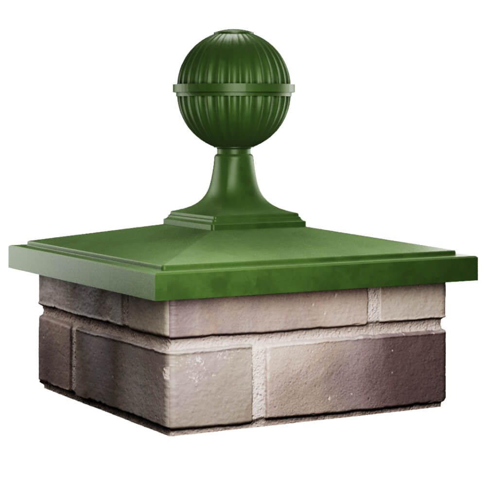 Колпак Zking БонаМоно Зеленый с шаром на столб 1.5х1.5 кирпича (385х385, 400х400мм) в сборе в Аксубаево фото