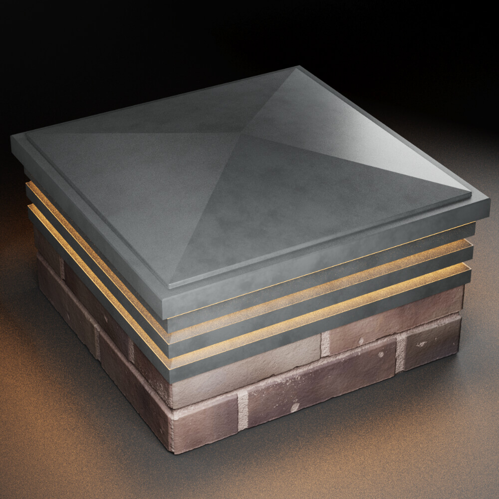 Колпак Zking Бона ХайТек Серый на столб 2х2 кирпича (513х513мм) с подсветкой в Аксубаево фото