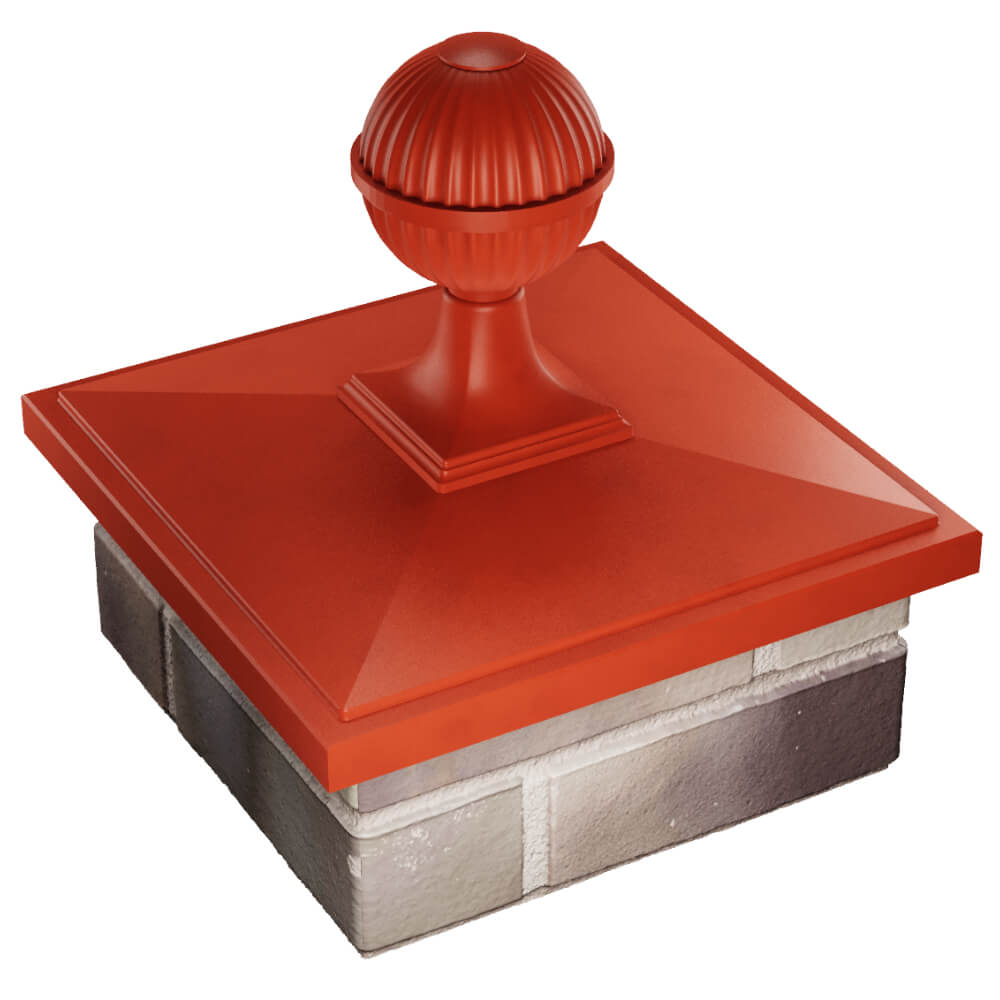 Колпак Zking БонаМоно Красный с шаром на столб 1.5х1.5 кирпича (385х385, 400х400мм) в сборе в Аксубаево фото